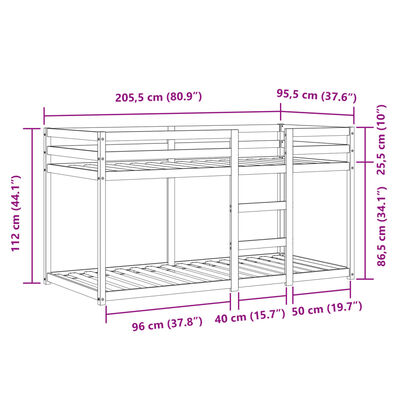 vidaXL Lit superposé avec rideaux rose 90x200 cm bois pin massif