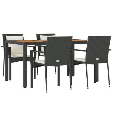 vidaXL Ensemble à manger de jardin coussins 5pcs Noir Résine tressée