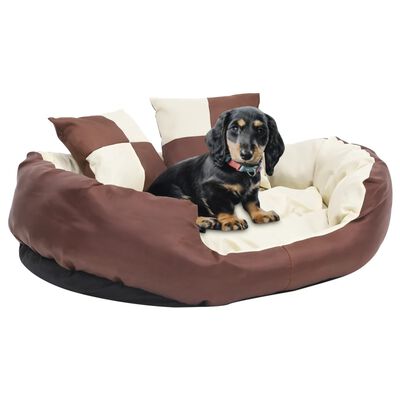 vidaXL Coussin réversible lavable de chien Marron et crème 85x70x20 cm