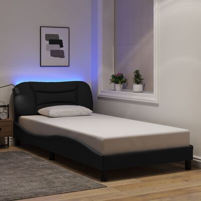 vidaXL Cadre de lit avec lumières LED noir 100x200 cm tissu