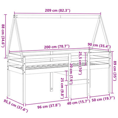 vidaXL Lit haut sans matelas cire marron 90x200 cm bois de pin massif