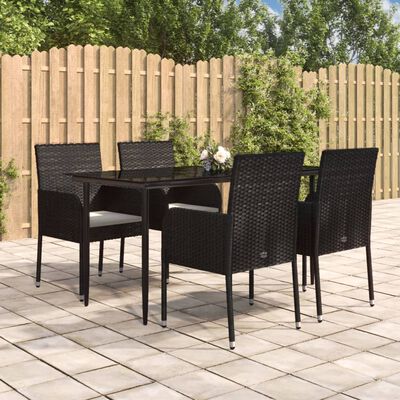 vidaXL Ensemble à manger de jardin coussins 5pcs Noir Résine tressée