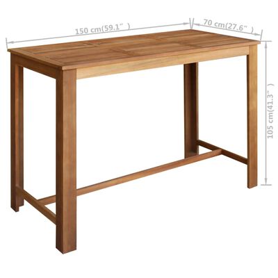 vidaXL Table de bar Bois d'acacia massif 150x70x105 cm