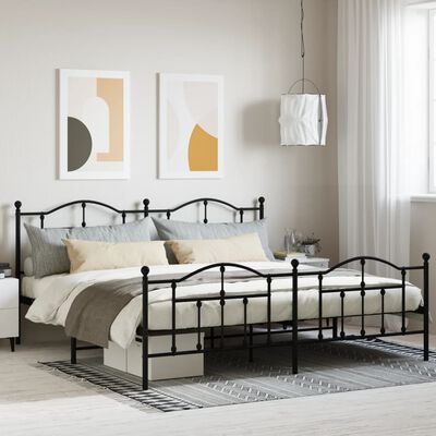 vidaXL Cadre de lit métal sans matelas avec pied de lit noir 200x200cm