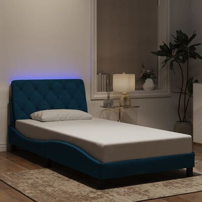 vidaXL Cadre de lit avec lumières LED bleu 100x200 cm velours