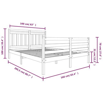 vidaXL Cadre de lit Bois massif 160x200 cm