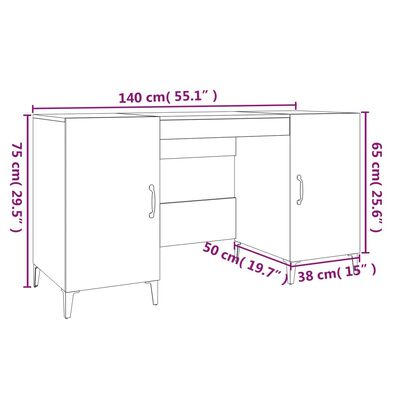 vidaXL Bureau Blanc brillant 140x50x75 cm Bois d'ingénierie