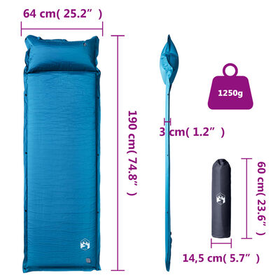 vidaXL Matelas de camping autogonflant oreiller 1 personne turquoise