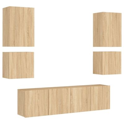 vidaXL Unités murales TV 6 pcs chêne sonoma bois d'ingénierie