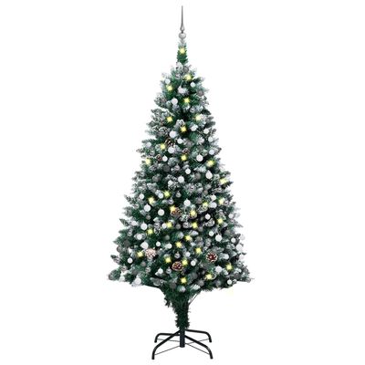 vidaXL Arbre de Noël artificiel pré-éclairé/boules pommes de pin 210cm