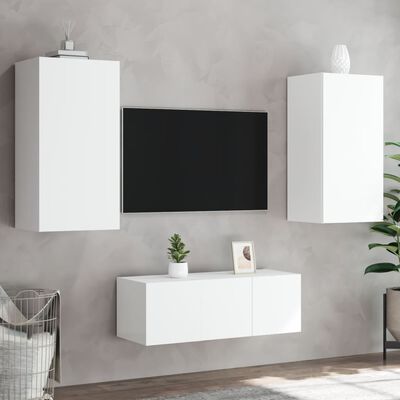 vidaXL Unités murales TV avec LED 4 pcs blanc bois d'ingénierie