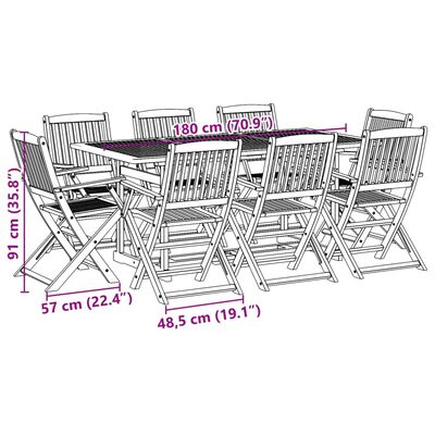 vidaXL Ensemble à manger de jardin 9 pcs bois massif d'acacia