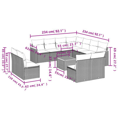 vidaXL Salon de jardin avec coussins 12 pcs beige résine tressée