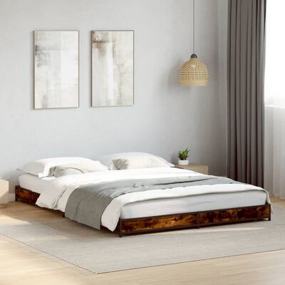 vidaXL Cadre de lit chêne fumé 140x190 cm bois d'ingénierie et métal