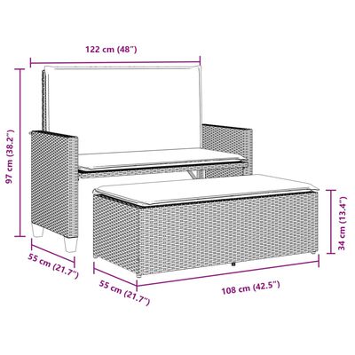 vidaXL Banc de jardin et coussins et repose-pied marron résine tressée