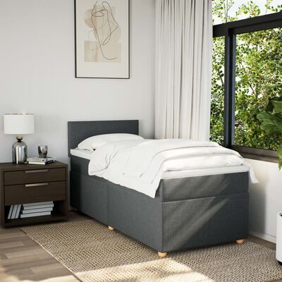 vidaXL Sommier à lattes de lit avec matelas gris foncé simple tissu