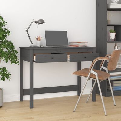 vidaXL Bureau avec tiroirs Gris 100x50x78 cm Bois massif de pin