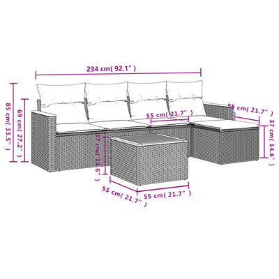 vidaXL Salon de jardin avec coussins 6pcs mélange beige résine tressée