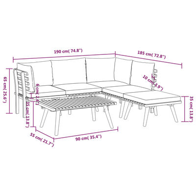 vidaXL Salon de jardin 6 pcs avec coussins Bois d'acacia solide