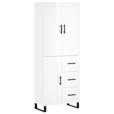 vidaXL Buffet haut Blanc brillant 69,5x34x180 cm Bois d'ingénierie