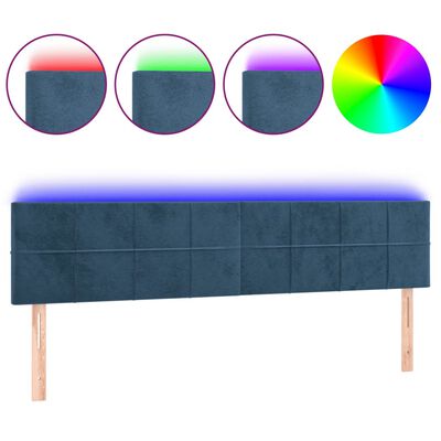 vidaXL Tête de lit à LED Bleu foncé 200x5x78/88 cm Velours