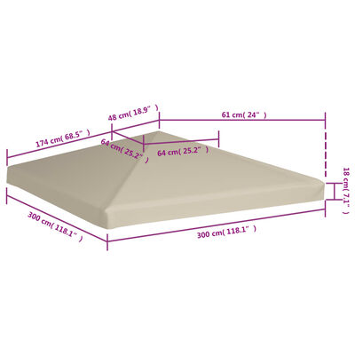 vidaXL Couverture de toit de belvédère 310 g / m² 3x3 m Beige