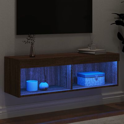 vidaXL Meuble TV avec lumières LED chêne marron 100x30x30 cm