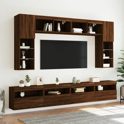 vidaXL Meuble TV mural avec lumières LED chêne marron 60x30x40 cm