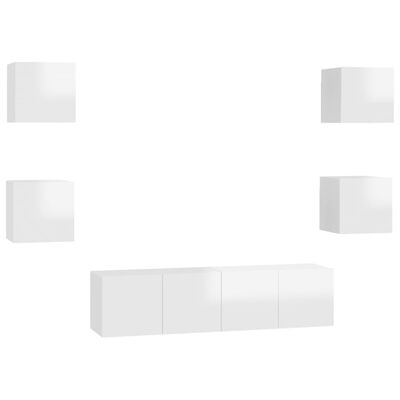 vidaXL Ensemble de meubles TV 6 pcs Blanc brillant Bois d'ingénierie