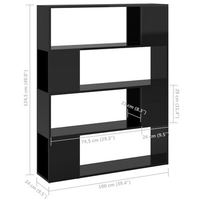 vidaXL Bibliothèque/Séparateur de pièce Noir brillant 100x24x124 cm