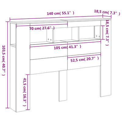 vidaXL Tête de lit à LED chêne marron 140x18,5x103,5cm bois ingénierie