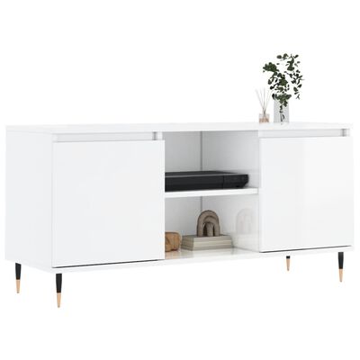 vidaXL Meuble TV blanc brillant 104x35x50 cm bois d'ingénierie