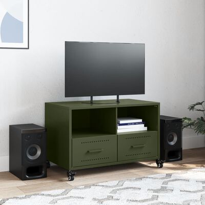 vidaXL Meuble TV vert olive 68x39x43,5 cm acier