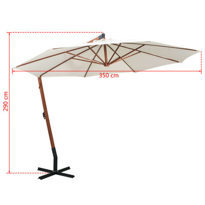 vidaXL Parasol suspendu avec poteau en bois 350 cm blanc