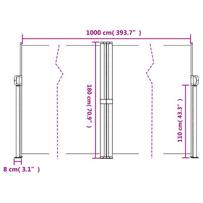 vidaXL Auvent latéral rétractable rouge 180x1000 cm