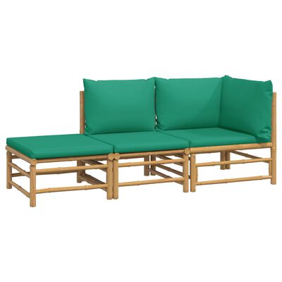 vidaXL Salon de jardin 3 pcs avec coussins vert bambou