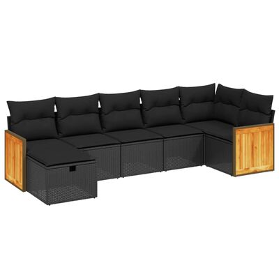 vidaXL Salon de jardin 7 pcs avec coussins noir résine tressée