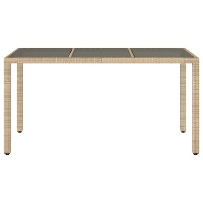 vidaXL Table de jardin avec dessus en verre beige résine tressée