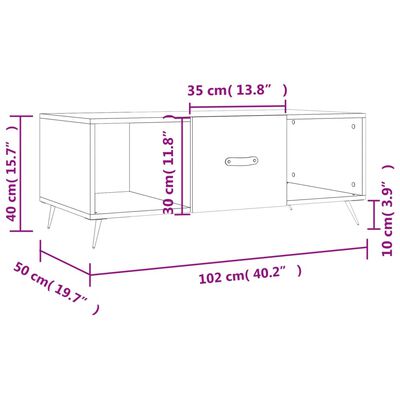 vidaXL Table basse chêne sonoma 102x50x40 cm bois d'ingénierie