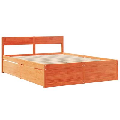 vidaXL Lit avec tiroirs/matelas cire marron 140x200 cm bois massif pin