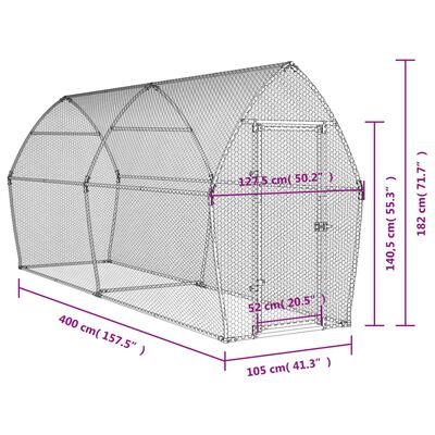 vidaXL Cage pour poules argenté 400x105x182 cm acier galvanisé