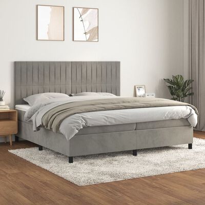 vidaXL Sommier à lattes de lit et matelas Gris clair 200x200cm Velours