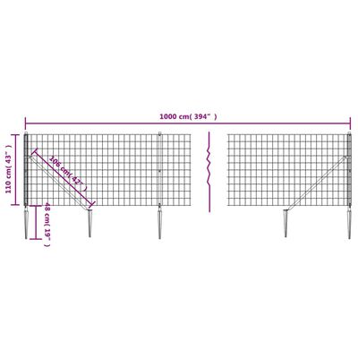 vidaXL Clôture en treillis métallique et ancrage anthracite 1,1x10 m