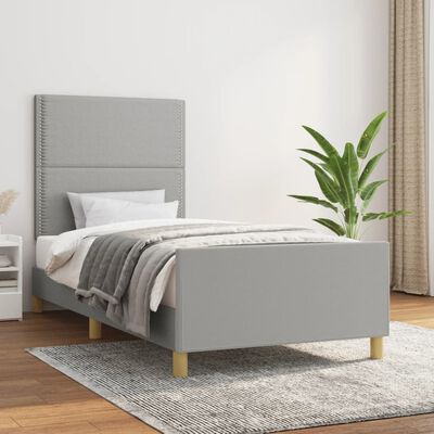 vidaXL Cadre de lit avec tête de lit Gris clair 90x200 cm Tissu