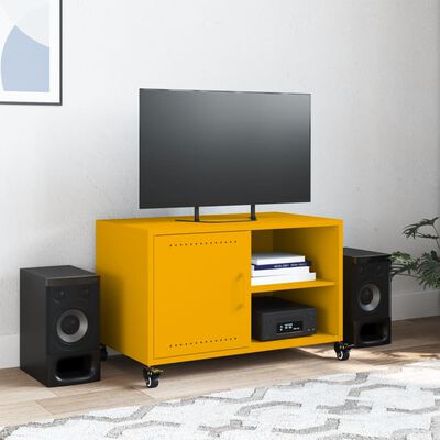 vidaXL Meuble TV jaune moutarde 68x39x43,5 cm acier