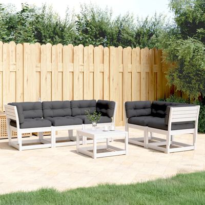 vidaXL Salon de jardin 5 pcs avec coussins blanc bois massif de pin