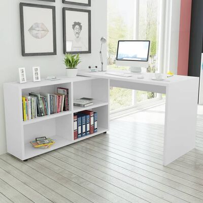 vidaXL Bureau d'angle 4 étagères blanc