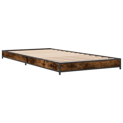 vidaXL Cadre de lit chêne fumé 90x190 cm bois d'ingénierie et métal