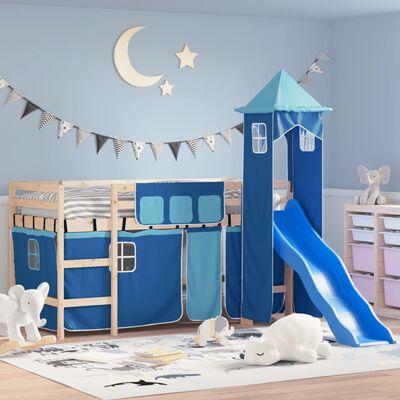 vidaXL Lit mezzanine enfants avec tour bleu 90x190 cm bois pin massif