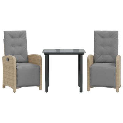 vidaXL Ensemble de bistro 3 pcs avec coussins beige résine tressée